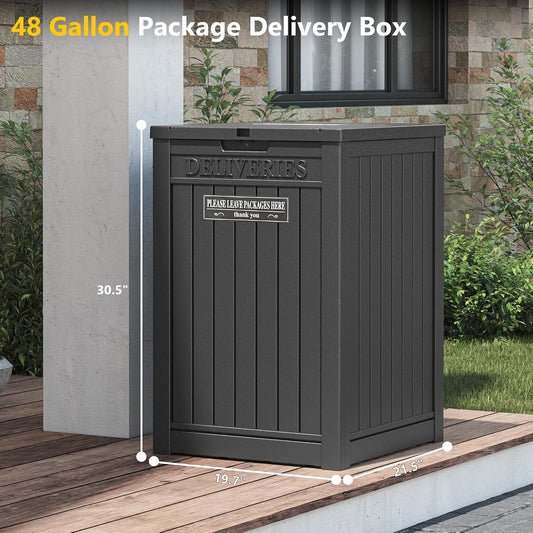 LHBGO Package Delivery Box for Outside, 48 Gallon Storage with Lockable Secure, Large Double Wall Resin Outdoor Package Delivery Waterproof Deck