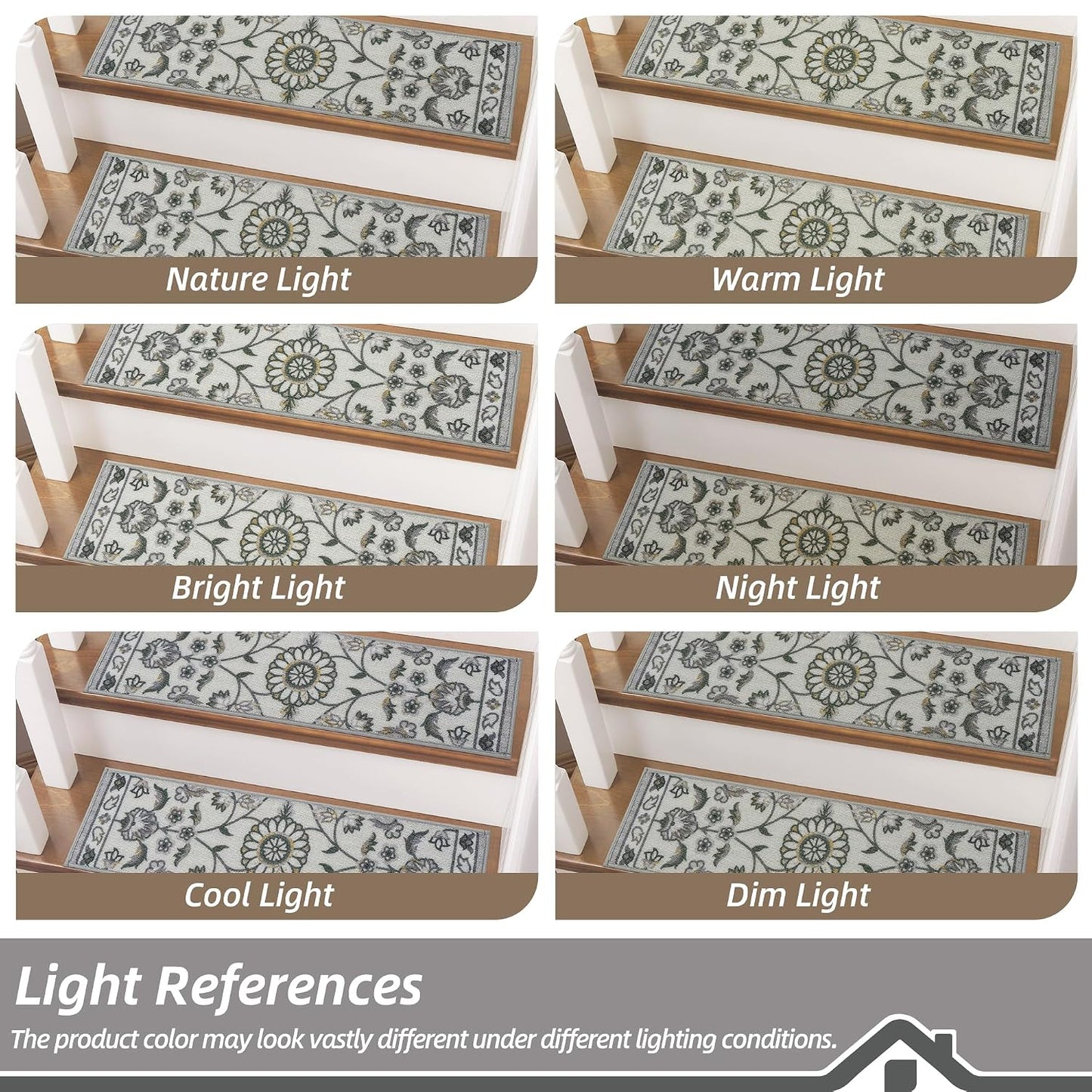 BEQHAUSE Stair Treads for Wooden Steps Non-Slip Machine Washable Carpet Stair Treads 8"X30" Soft Indoor Stair Runner for Kids Elders and Pets, 100% Polyester, TPE Backing, 15pcs, Grey/Orange