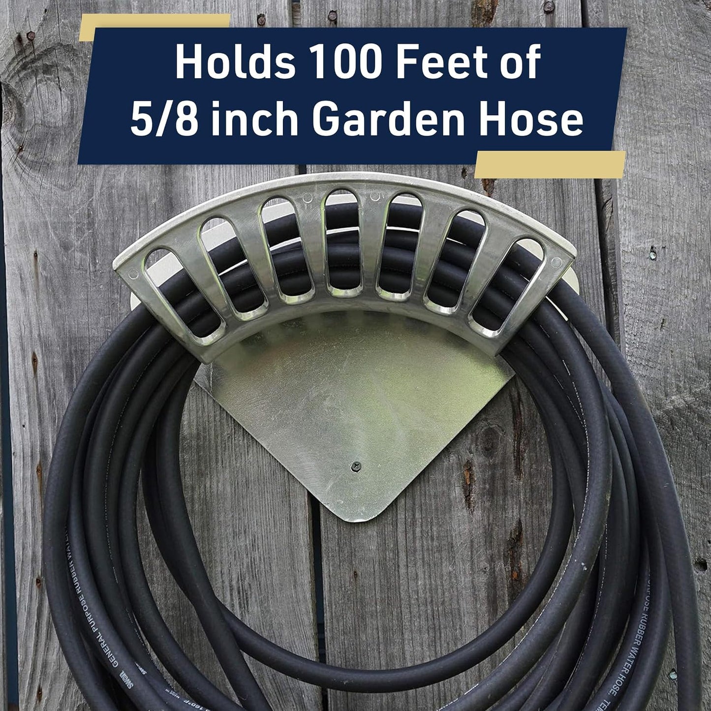 Hose Holder - Heavy Duty Aluminum Water Hose Hanger Wall Mount - Garden Hose Reel for 200ft 1/2" Hoses - Water Hose Holder - Hose Rack for Outside by Kings County Tools