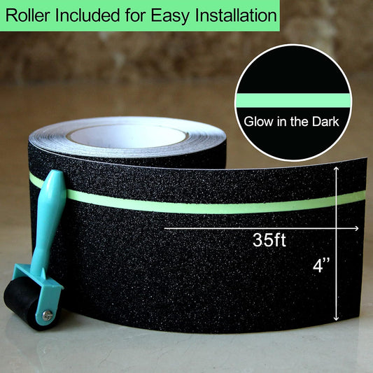 Anti Slip Tape, 4 Inch x 42 Ft Grip Tape for Stairs Outdoor/Indoor, Waterproof Non Skid Roll for Stair Treads Non Slip, High Traction Friction Abrasive Adhesive Stair Steps - Black