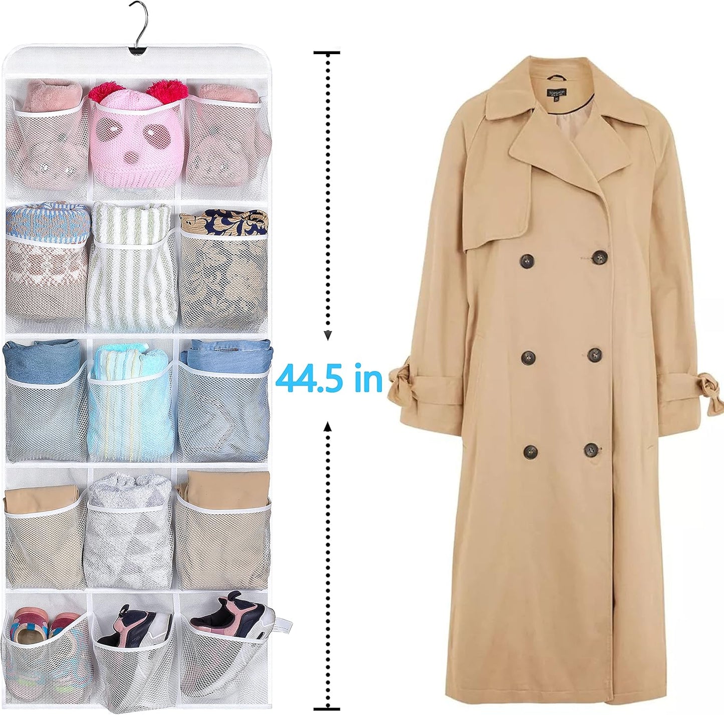MISSLO 30 Large Pockets Dual Sided Hanging Shoe Organizer for Closet with Rotating Hanger Hanging Shoe Shelves, Grey