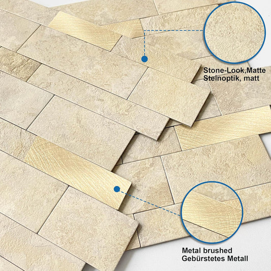 MOFIT Backsplash Tile for Kitchen Peel and Stick Stone Matte Finish,Bathroom Tiles Stickers 3D Wall Panel Linear Mosaic Marble Backsplash Waterproof(10sheets,Blue Green Gray)