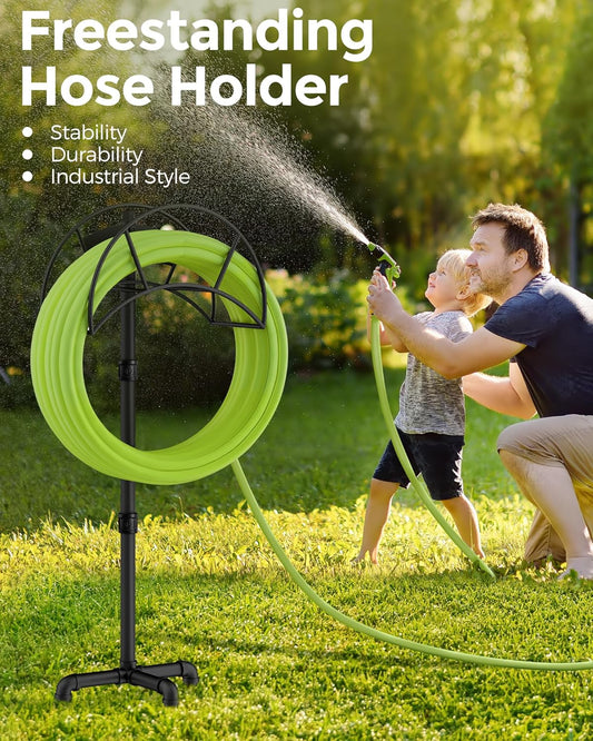 LAND·VOI Freestanding Garden Water Hose Storage Holder Stand for Outside, 160-Ft Hose Heavy Duty Metal Hanger Reel Organizer Outdoor Yard Lawn, Standing Keeper Rack with Ground Stake, Black GHH01B