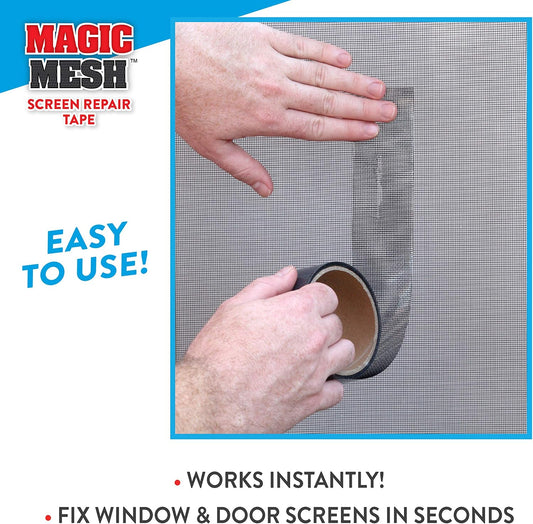 Magic Mesh Screen Repair Tape| Strong Adhesive, Instantly Mend & Repair Holes and Tears in Screen Windows, Doors, RVs & More | Size 9' x 2' (Pack of 1)