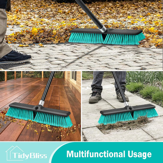 TidyBliss 24” Push Broom Outdoor Heavy Duty, Large Commercial Stiff Bristle Brush with 63 inches Long Handle for Garage Shop Garden Yard Patio Deck Street Warehouse Lawn Driveway (Yellow-Green)