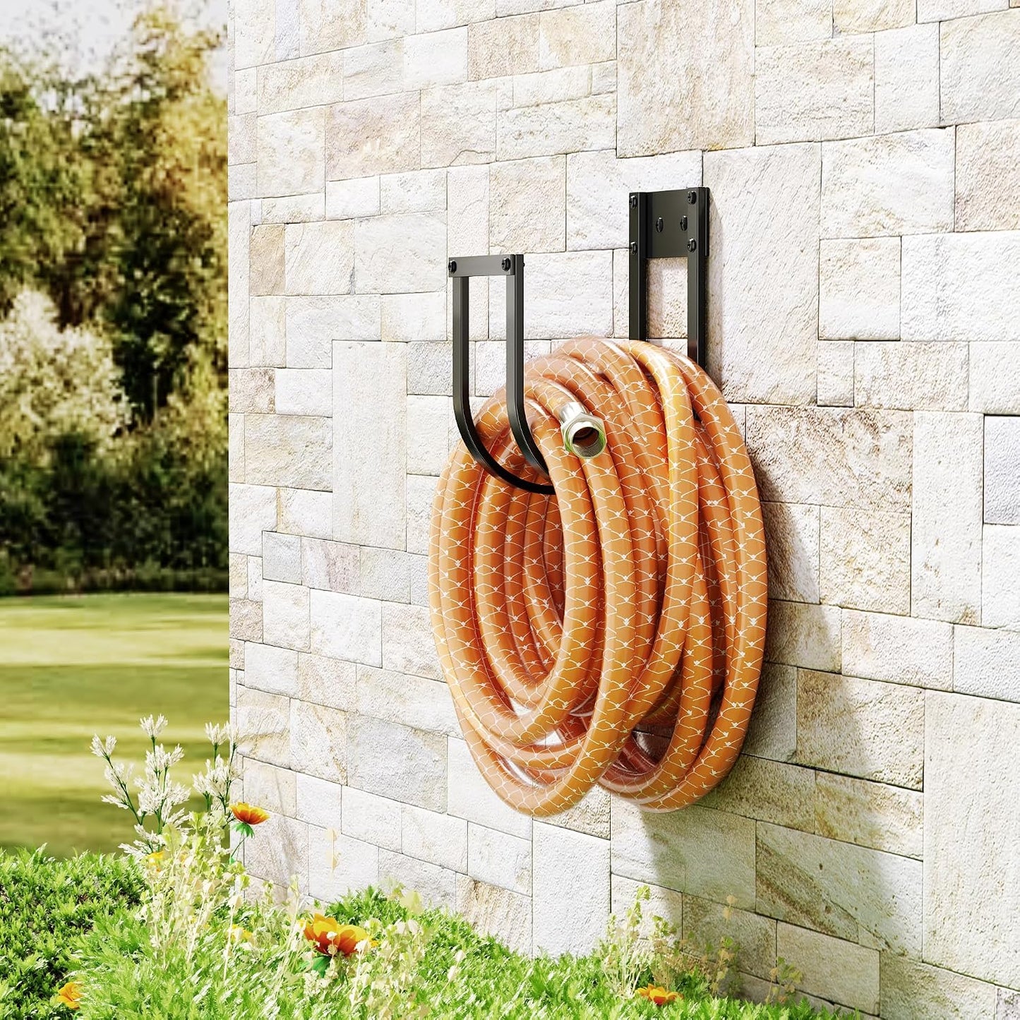 Garden Hose Holder Wall Mount - Metal Water Hose Hanger for Outside, Durable Hook for Garden, Garage, or Yard Storage