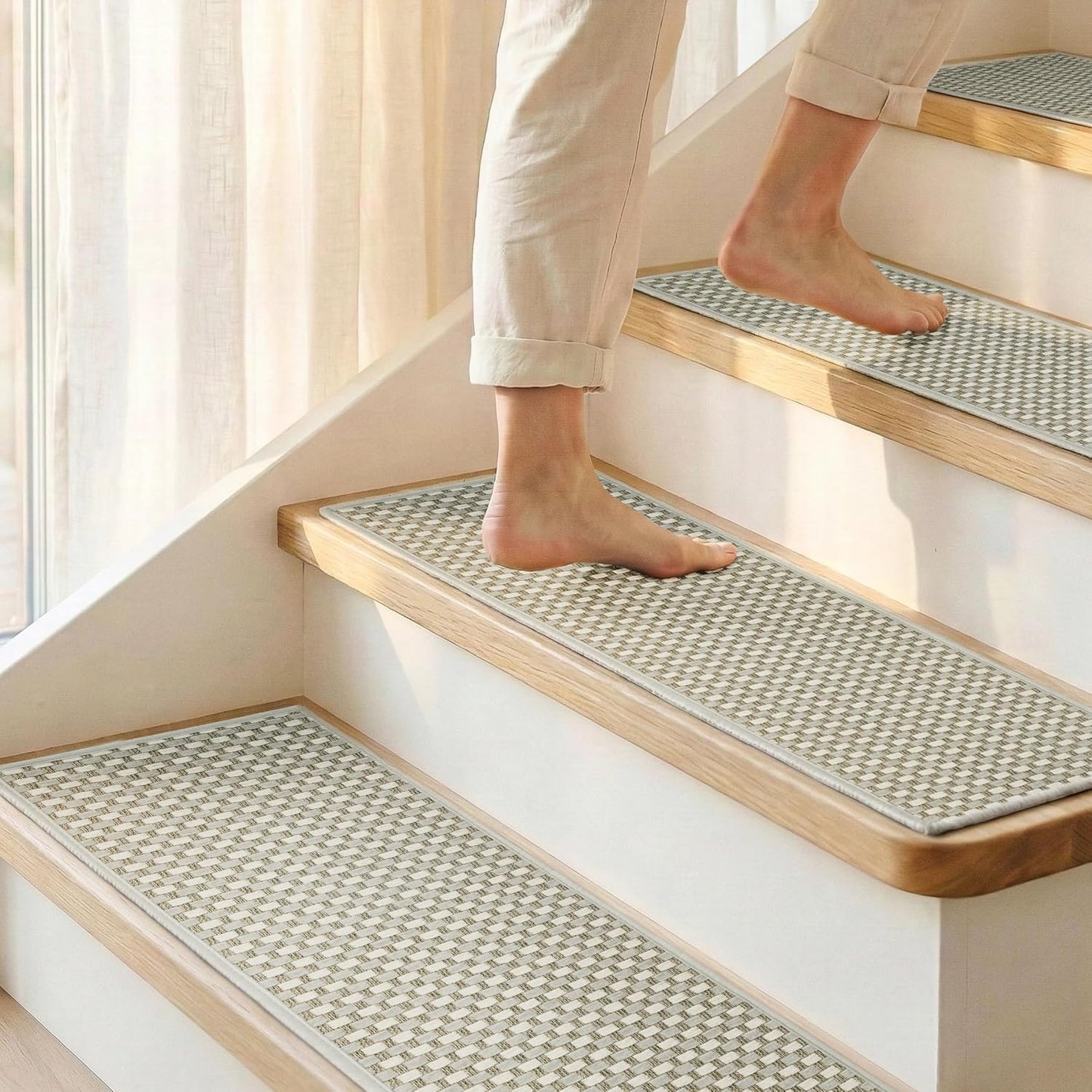 Chenille Stair Treads for Wooden Steps 8"x30" (15 Pack), Ultra Soft Non-Slip Carpet Stair Runners Indoor, Peel and Stick Self-Adhesive Step Rugs for Kids & Dogs, Machine Washable, Gray