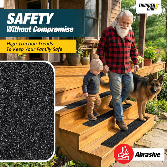 Clear Stair Treads Non-Slip 24"x4" - 18-Pack Indoor Stair Grips Non Slip for Wooden Steps - Anti Slip Adhesive Strips for Dogs & Elderly - Staircase Step Treads - Transparent Treads for Wood Stairs