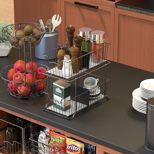 SimpleHouseware 2 Tier Cabinet Wire Basket Drawer Organizer, Brown