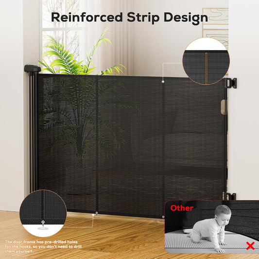 Retractable Baby Gate for Stairs, 42" Tall X 200" Wide Mesh Dog Gate Indoor, Child Gate for Doorways, Hallways, Deck, Indoor Outdoor Pet Baby Safety Essentials for Home, Black
