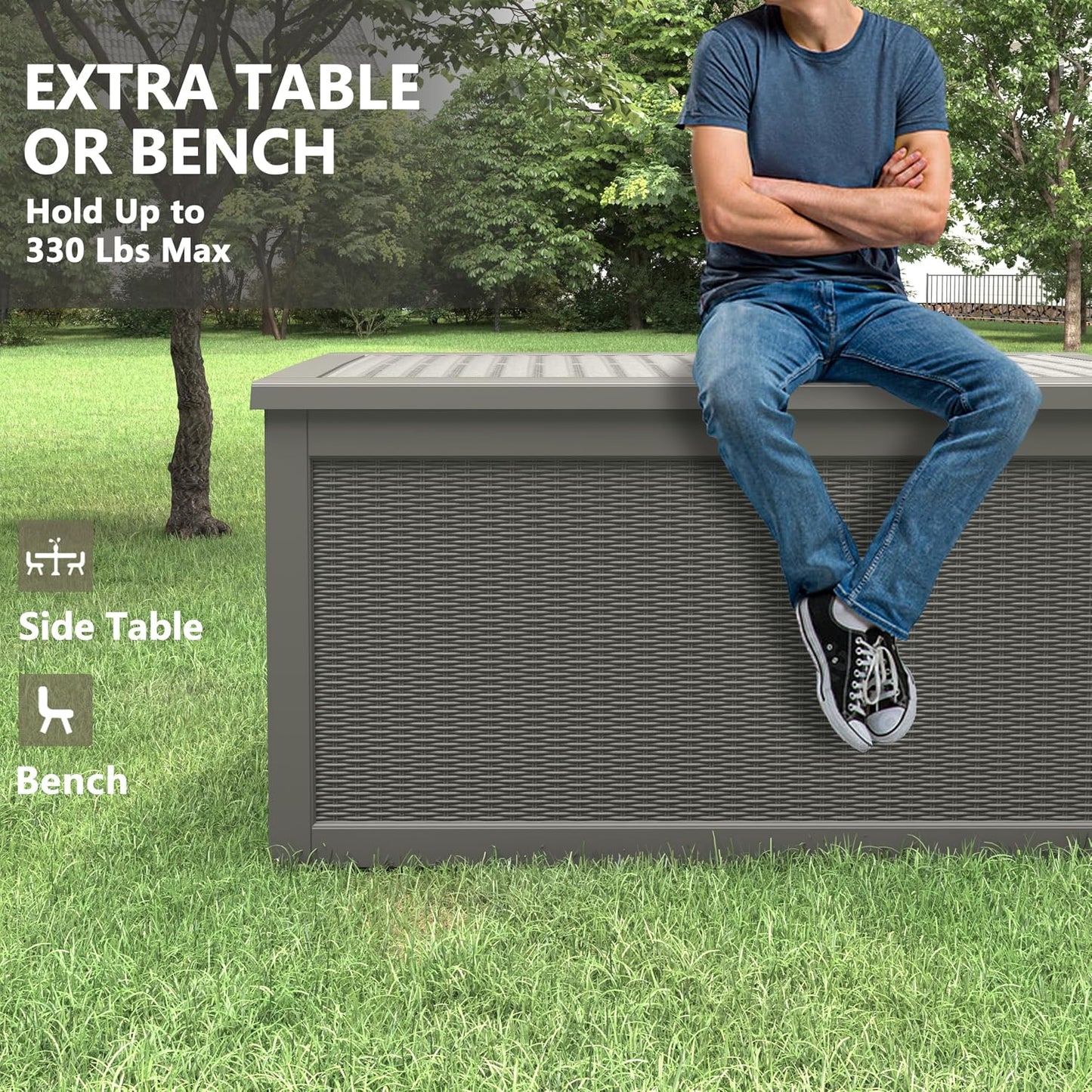 KAMABOKO 31 Gallon Outdoor Storage Box, Resin Deck Boxes Indoor and outdoor, Waterproof Storage Box Lockable Lid for Garden Tools, Package Delivery, Pool Supplies, Patio Cushions, Black