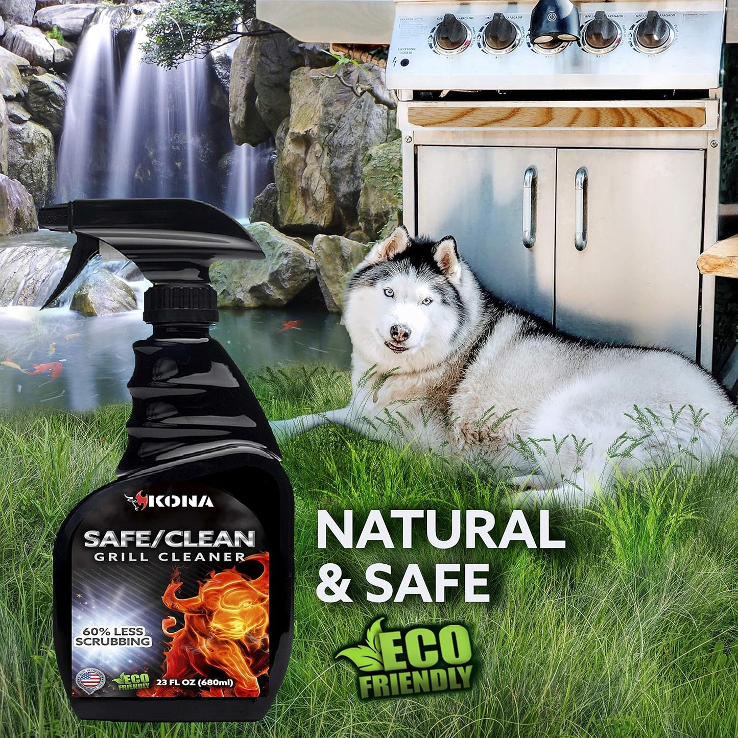 Kona Safe/Clean Grill Cleaner Spray - Now 40% More Cleaning Power, Heavy Duty No-Drip Gel, Eco-Friendly, Food Safe, BBQ Grate Degreaser, Biodegradable, Made in Michigan USA - 23oz