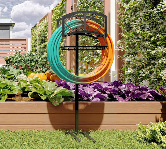 Fire Beauty Heavy-Duty Metal Hose Holder, Wall-Mounted Garden Hose Reel Organizer for Outdoor Yard, Solid Iron Decorative Hanger Storage
