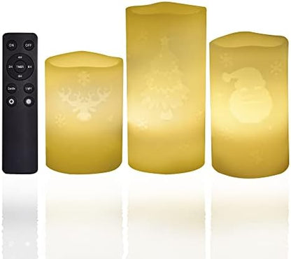 Battery Operated Flameless Candles with Remote Timer Real Wax Realistic Bright Flicker Flickering Electric Electronic LED Pillar Lights Home Wedding Party Decorations Set of 3 Rustic Texture Gray Grey