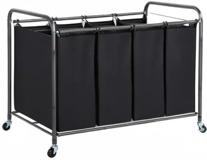 STO STO Laundry Sorter 3 Section, 3 Bag Clothes Hamper, Rolling Laundry Cart Basket with Heavy Duty Lockable Wheels and Removable Bag for Laundry Room, Bedroom, Closet, Gray