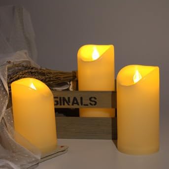 CANDLE CHOICE Waterproof Outdoor Battery Operated Flameless Candles with Remote Timer Plastic Flickering Fake Electric LED Pillars for Lantern Garden Wedding Christmas Decorations 3x4 Inches 3 PCS