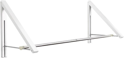 Laundry Room Drying Rack Wall Mounted Clothes Hanger Folding Wall Coat Racks Aluminum Home Storage Organiser Space Savers White 2 Rakcs with Rod