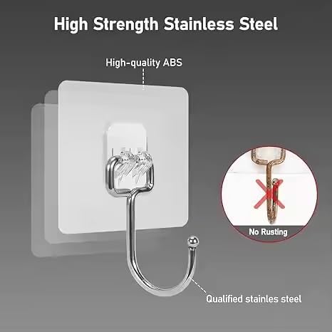 Heavy Duty Adhesive Wall Hooks Large 24 Pack, Transparent, Waterproof, Damage-Free, Sticky Hook for Hanging Upto 50lbs, No Tools Required, no Drill, for Kitchen, Shower, Tile etc.