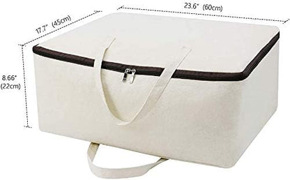 2-Pack Heavy Duty Canvas Cotton Storage Bags for King/Queen Duvets | Soft & Breathable | 3-Zip Opening, Dust Proof Blanket Organizer Bag | 23.6 * 8.7 * 17.7inches