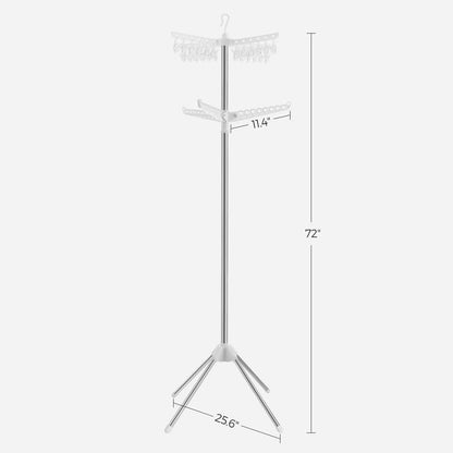 SONGMICS 2-Tier Clothes Drying Rack, 72-Inch Folding Laundry Drying Rack with 3 Rotatable Arms for Hangers, 24 Clips, Stainless Steel, for 27 Pieces of Clothes, Blue and Silver ULLR512Q01