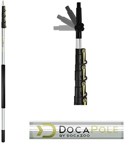 DOCAZOO DOCA Telescoping Pole 7-28 Ft - Extension Pole for Cleaning, Feather Duster, Window Washing Kit, Paint Roller, Window Squeegee - High Reach Extendable Kit for Indoor & Outdoor - Pole Only