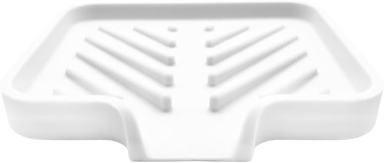 Silicone Soap Dish Tray and Sponge Holder with Drain Chute and Feet | 3-Way Sloped Design | Bathroom and Kitchen Sink Organizer Caddy (Black, 10"x4", 7.8 Ounces)