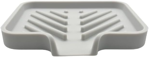 Silicone Soap Dish Tray and Sponge Holder with Drain Chute and Feet | 3-Way Sloped Design | Bathroom and Kitchen Sink Organizer Caddy (Black, 10"x4", 7.8 Ounces)
