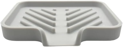 Silicone Soap Dish Tray and Sponge Holder with Drain Chute and Feet | 3-Way Sloped Design | Bathroom and Kitchen Sink Organizer Caddy (Black, 10"x4", 7.8 Ounces)