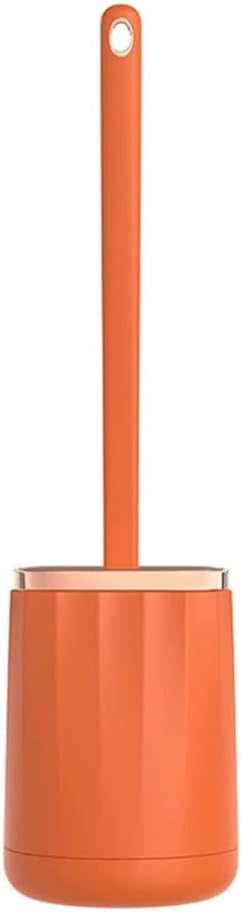 Soft Silicone Toilet Brush with Ventilated Holder, Compact Toilet Bowl Cleaner for Bathroom Storage, Orange