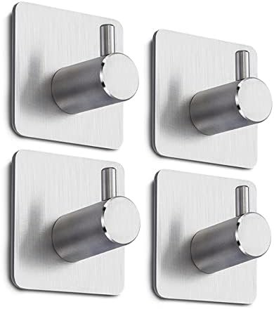 Adhesive Hooks Heavy Duty Wall Hooks Waterproof on Hooks Wall Hangers Waterproof Stainless Steel Sticky Hooks for Hanging Bathroom Kitchen Home