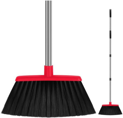 Heavy Duty Angle Broom, 55-Inch Long Handle Extra Wide 12.6 Inch Head, Stainless Steel Tube & PP Bristles for Pet Hair and Dust, Floor Safe - Black