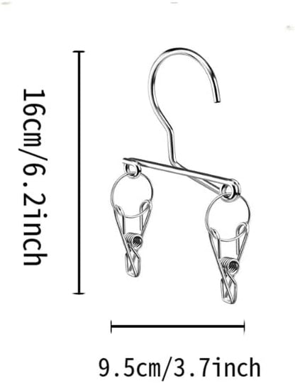 4PCS Double Clip Stainless Steel Travel Hanger, Portable Rustproof Space Saving Laundry Drying Hanger with Dual Clips, Compact Hotel Travel Hanger for Socks Handkerchiefs Small Items