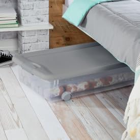 Sterilite 4-Pack 56 Quart Wheeled Latching Box, Underbed Plastic Storage Organizer, Silver - Under Bed Rolling Container Bin with Lid and Wheels for Home or Dorm Bedrooms and Closets