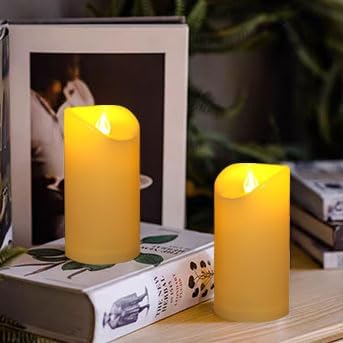 CANDLE CHOICE Waterproof Outdoor Battery Operated Flameless Candles with Remote Timer Plastic Flickering Fake Electric LED Pillars for Lantern Garden Wedding Christmas Decorations 3x4 Inches 3 PCS