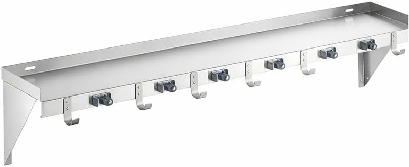 Stainless Steel Wall-Mounted Utility Shelf with Mop & Broom Holders, Cleaning Tool Organizer with Rag Hooks, Multiple Sizes (36 Inch)