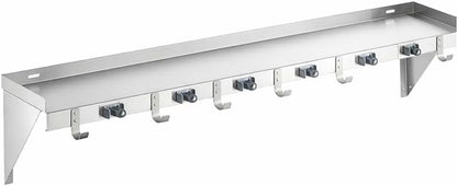 Stainless Steel Wall-Mounted Utility Shelf with Mop & Broom Holders, Cleaning Tool Organizer with Rag Hooks, Multiple Sizes (36 Inch)
