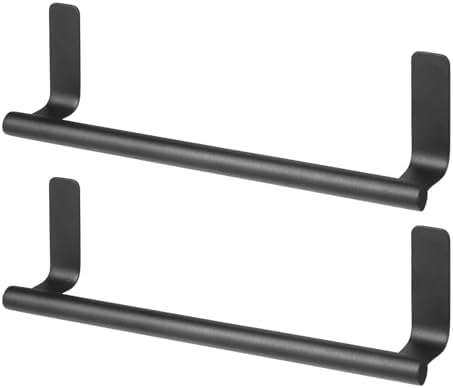 mDesign Steel Wall-Mounted Towel Rack Storage Holder - Self-Adhesive Space Saving Bar for Kitchen, Holds Hand and Dish Towels, Stick on Doors, Cabinet, Cupboard, Omni Collection, 2 Pack, Graphite Gray