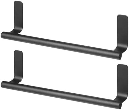 mDesign Steel Wall-Mounted Towel Rack Storage Holder - Self-Adhesive Space Saving Bar for Kitchen, Holds Hand and Dish Towels, Stick on Doors, Cabinet, Cupboard, Omni Collection, 2 Pack, Graphite Gray