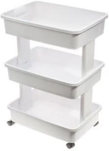 3-Tier Plastic Rolling Laundry Cart, Arctic White, Slim Slide Out Utility Storage Trolley with Lockable Wheels, Space Saving Organizer for Laundry Room, Bathroom, Narrow Gap, Bedroom