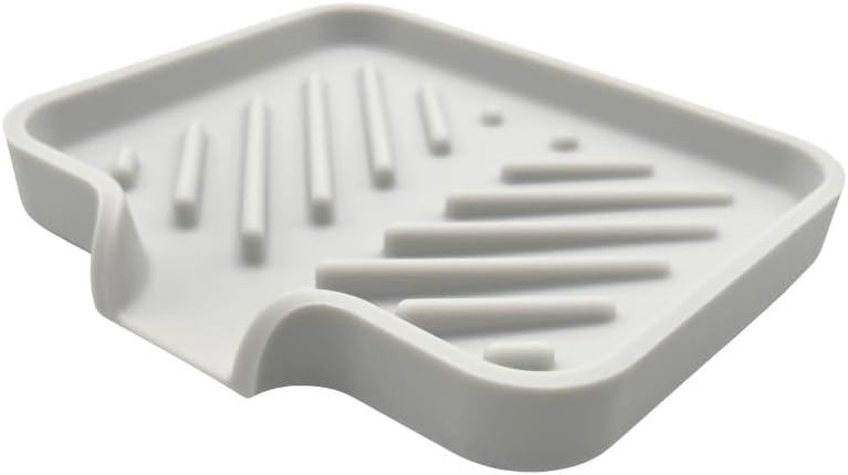 Silicone Soap Dish Tray and Sponge Holder with Drain Chute and Feet | 3-Way Sloped Design | Bathroom and Kitchen Sink Organizer Caddy (Black, 10"x4", 7.8 Ounces)