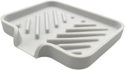 Silicone Soap Dish Tray and Sponge Holder with Drain Chute and Feet | 3-Way Sloped Design | Bathroom and Kitchen Sink Organizer Caddy (Black, 10"x4", 7.8 Ounces)
