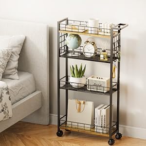 LASZOLA 5 Drawer Narrow Dresser Slim Cabinet Skinny Storage Tower Chest, Ideal for Small Spaces Bathroom, Between Washer and Dryer, Lightweight Mobile on Wheels, Sturdy Fabric Drawers, Black