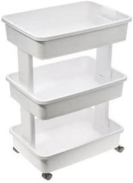 3-Tier Plastic Rolling Laundry Cart, Arctic White, Slim Slide Out Utility Storage Trolley with Lockable Wheels, Space Saving Organizer for Laundry Room, Bathroom, Narrow Gap, Bedroom