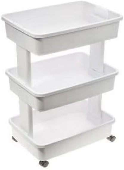 3-Tier Plastic Rolling Laundry Cart, Arctic White, Slim Slide Out Utility Storage Trolley with Lockable Wheels, Space Saving Organizer for Laundry Room, Bathroom, Narrow Gap, Bedroom