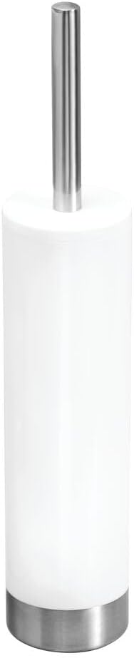 iDesign Slim Toilet Bowl Brush and Holder for Bathroom Storage - White/Brushed Stainless Steel, 1 x Toilet Brush | Bathroom Storage