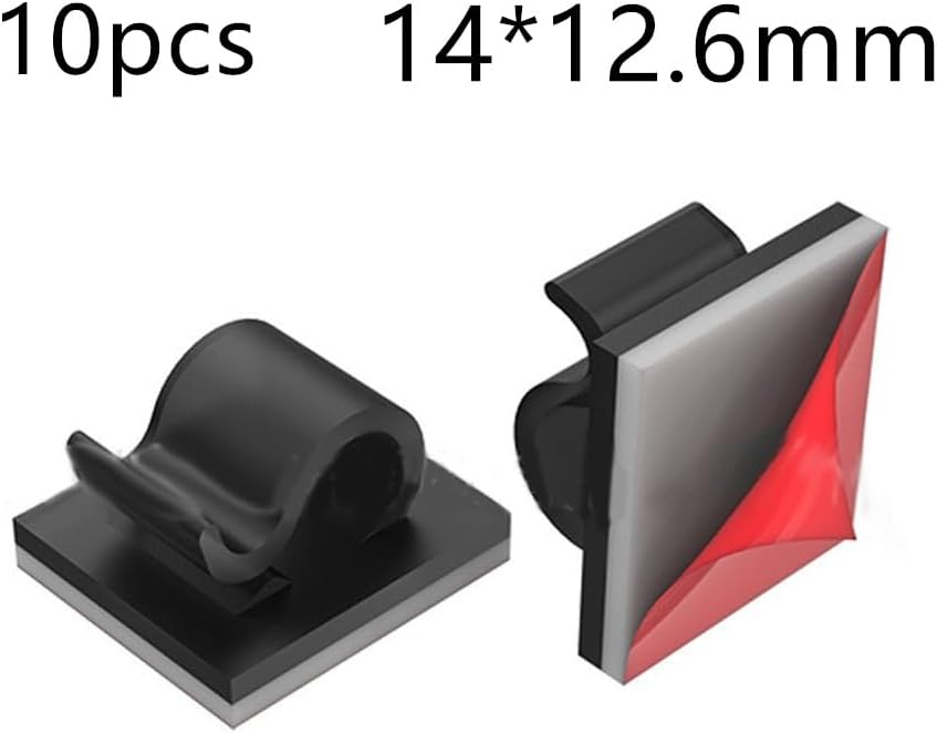 10 Pcs Adhesive Cable Clips,Black 14mm Cable Management Clips with Acrylic Backing, Self-Adhesive Wire Organizer for Cables, Cords and LED Strips