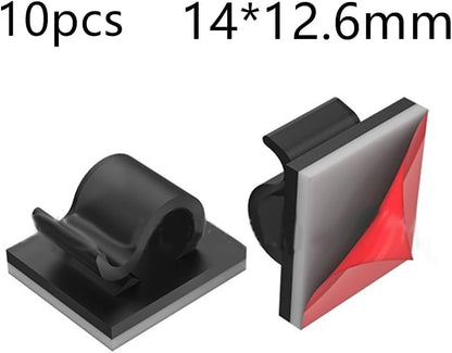 10 Pcs Adhesive Cable Clips,Black 14mm Cable Management Clips with Acrylic Backing, Self-Adhesive Wire Organizer for Cables, Cords and LED Strips