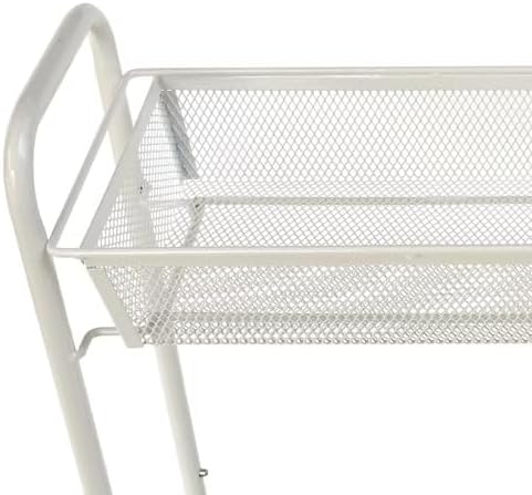 3 Tier Slim Rolling Storage Cart for Narrow Spaces, Metal Utility Organizer with Mesh Baskets, Lockable Wheels, Hanging Hooks, Rust-Resistant Finish for Bathroom, Laundry Room, Kitchen, White