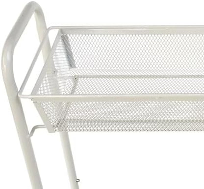 3 Tier Slim Rolling Storage Cart for Narrow Spaces, Metal Utility Organizer with Mesh Baskets, Lockable Wheels, Hanging Hooks, Rust-Resistant Finish for Bathroom, Laundry Room, Kitchen, White