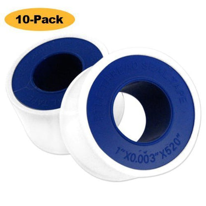 3/4" x 520" PTFE Thread Seal Tape 10 Pack - 3X Thick Teflon Tape for Gas & Drinking Water - Heavy Duty Pipe Sealant White